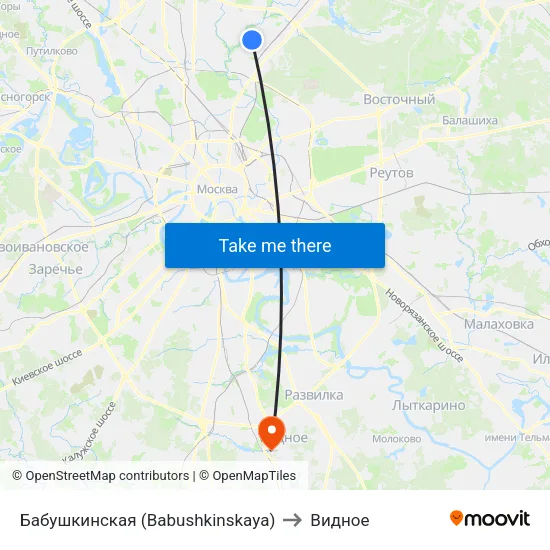 Бабушкинская (Babushkinskaya) to Видное map