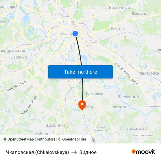 Чкаловская (Chkalovskaya) to Видное map