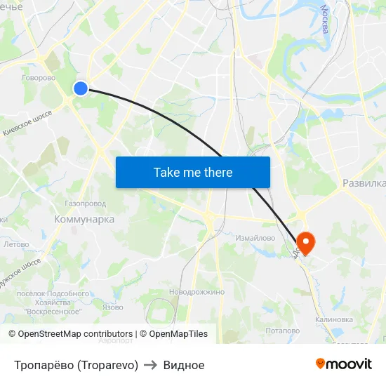 Тропарёво (Troparevo) to Видное map