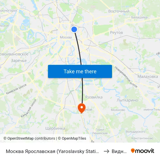 Москва Ярославская (Yaroslavsky Station) to Видное map