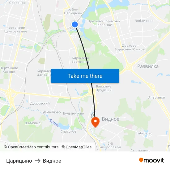 Царицыно to Видное map