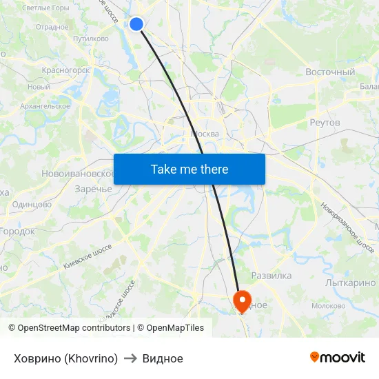 Ховрино (Khovrino) to Видное map