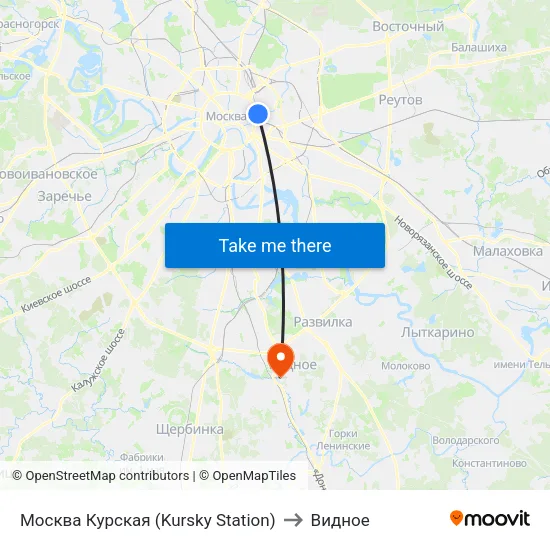 Москва Курская (Kursky Station) to Видное map