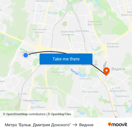 Метро "Бульв. Дмитрия Донского" to Видное map