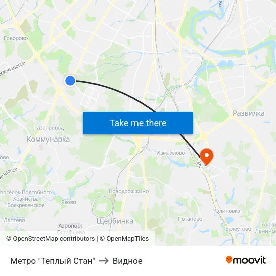 Метро "Теплый Стан" to Видное map