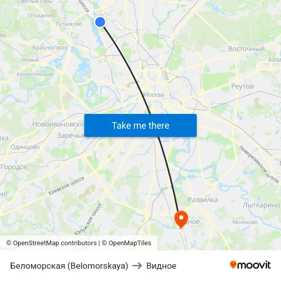 Беломорская (Belomorskaya) to Видное map