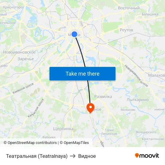 Театральная (Teatralnaya) to Видное map