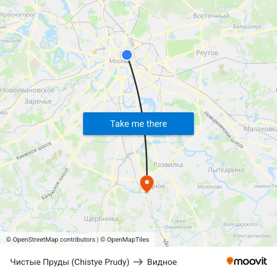 Чистые Пруды (Chistye Prudy) to Видное map