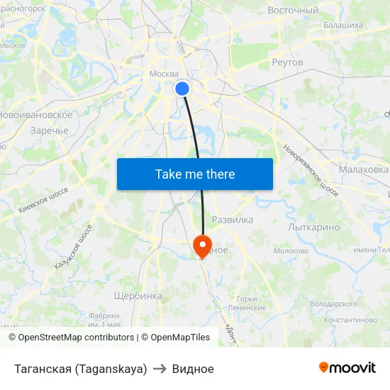 Таганская (Taganskaya) to Видное map