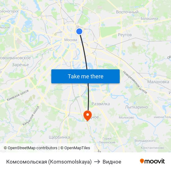 Комсомольская (Komsomolskaya) to Видное map