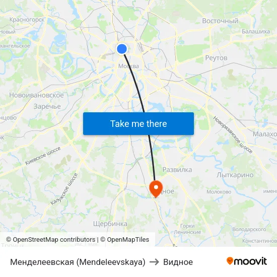 Менделеевская (Mendeleevskaya) to Видное map