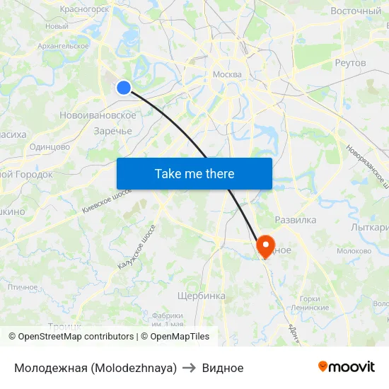 Молодежная (Molodezhnaya) to Видное map