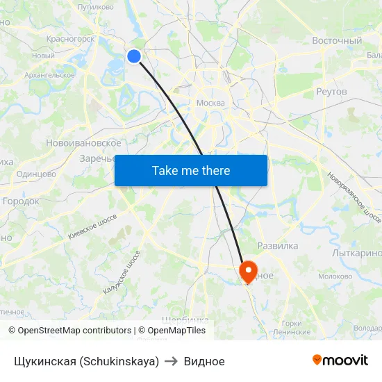 Щукинская (Schukinskaya) to Видное map