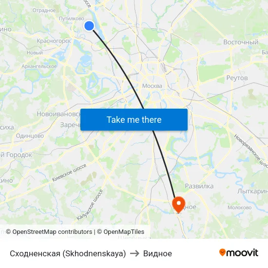 Сходненская (Skhodnenskaya) to Видное map
