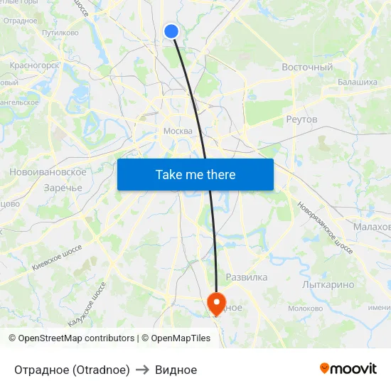 Отрадное (Otradnoe) to Видное map