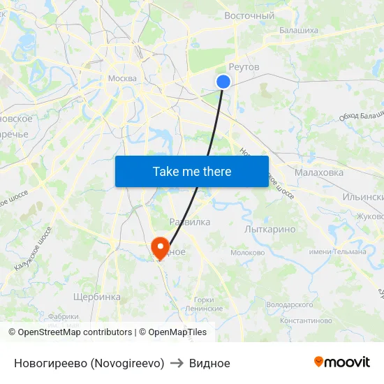 Новогиреево (Novogireevo) to Видное map