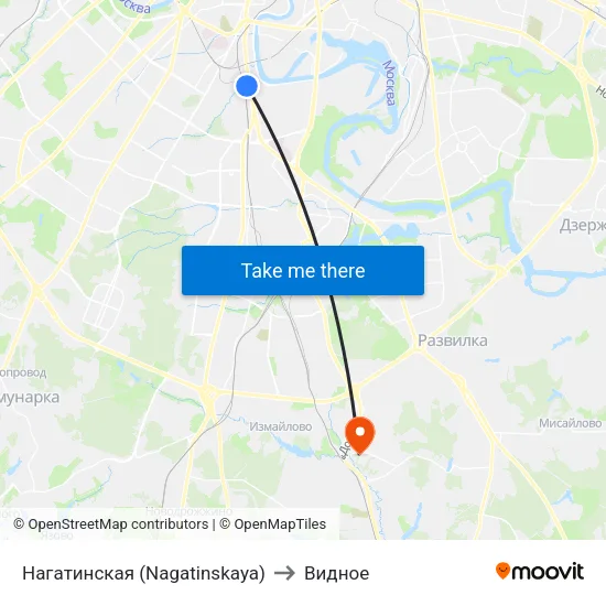 Нагатинская (Nagatinskaya) to Видное map