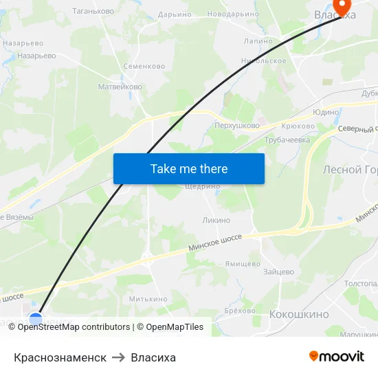 Краснознаменск to Власиха map