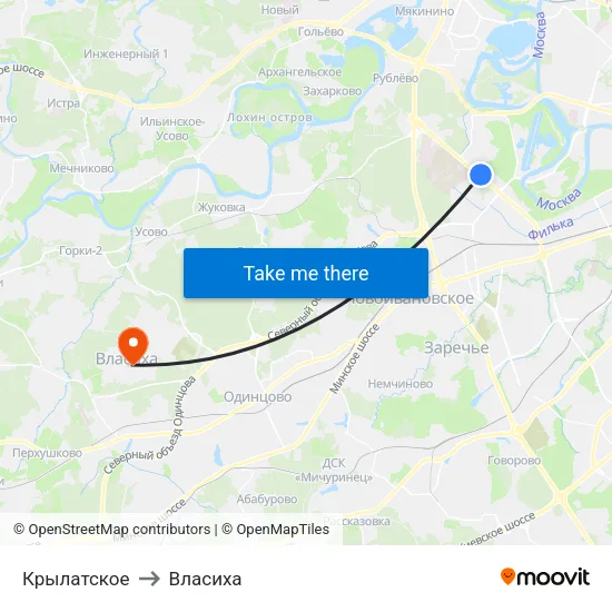 Крылатское to Власиха map