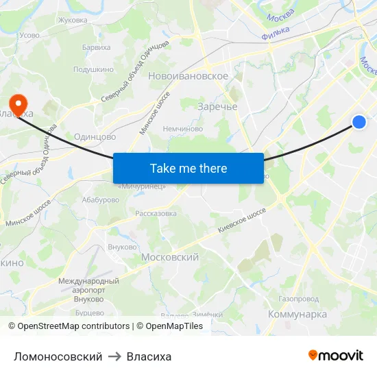 Ломоносовский to Власиха map