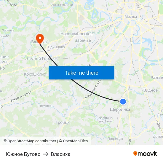 Южное Бутово to Власиха map