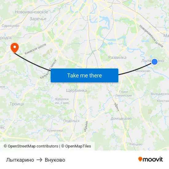 Лыткарино to Внуково map