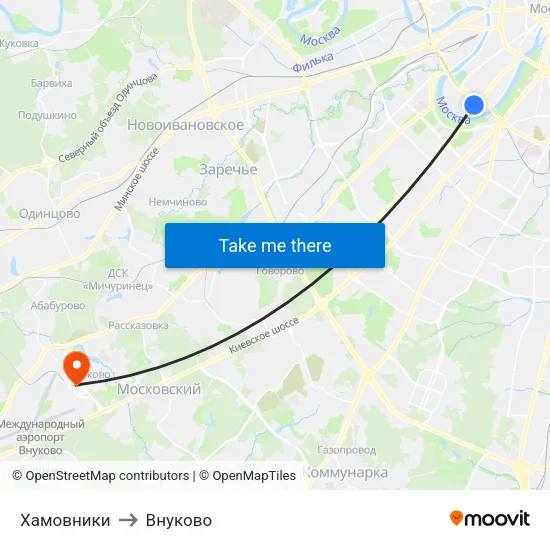 Хамовники to Внуково map