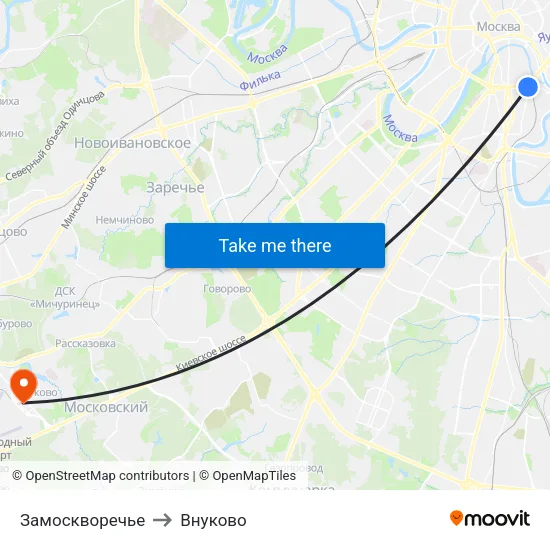 Замоскворечье to Внуково map