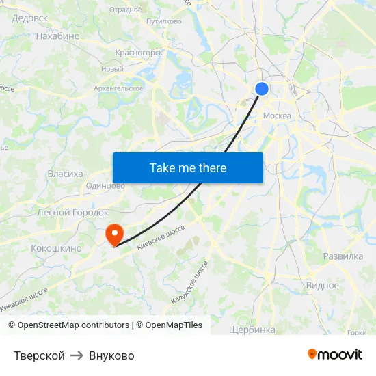 Тверской to Внуково map