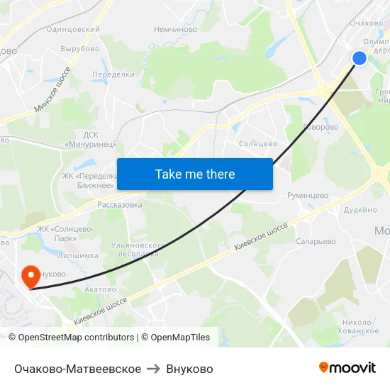 Очаково-Матвеевское to Внуково map