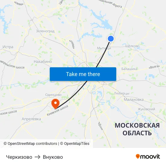 Черкизово to Внуково map