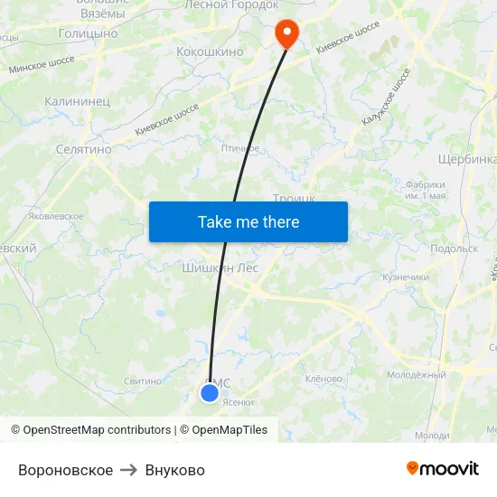 Вороновское to Внуково map