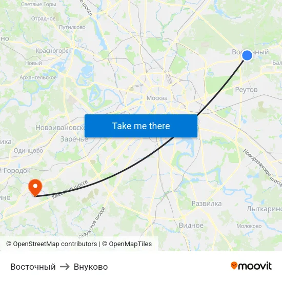 Восточный to Внуково map