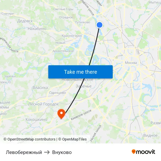 Левобережный to Внуково map