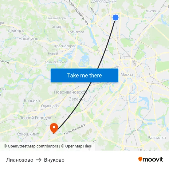 Лианозово to Внуково map