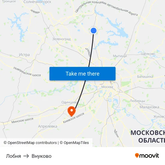Лобня to Внуково map