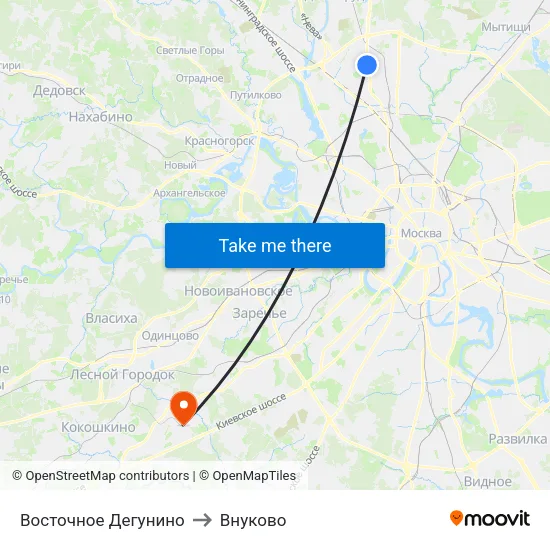 Восточное Дегунино to Внуково map