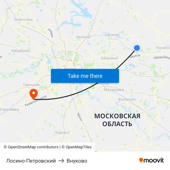 Лосино-Петровский to Внуково map