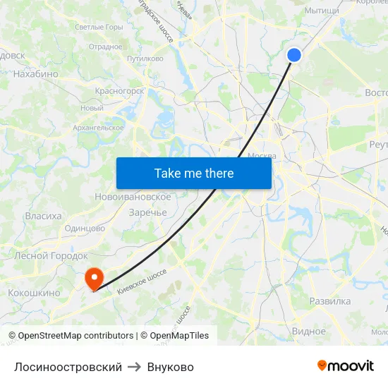 Лосиноостровский to Внуково map