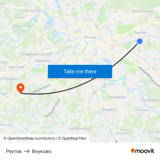 Реутов to Внуково map