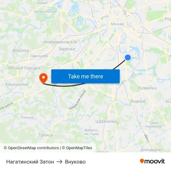 Нагатинский Затон to Внуково map