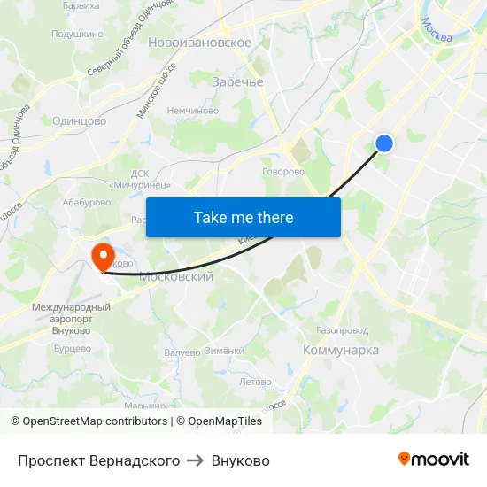 Проспект Вернадского to Внуково map