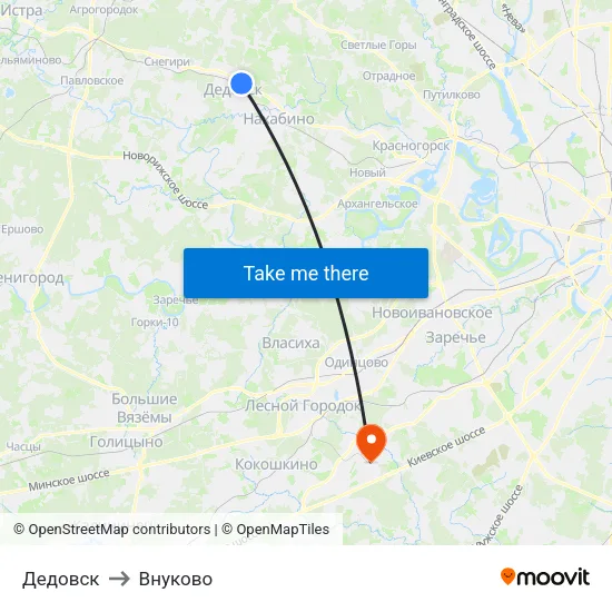 Дедовск to Внуково map