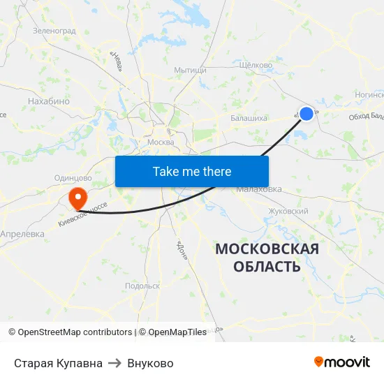 Старая Купавна to Внуково map