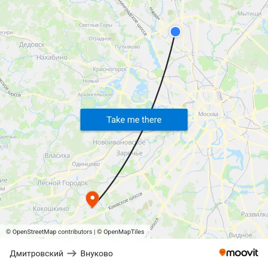 Дмитровский to Внуково map