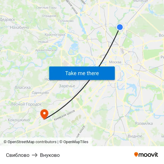 Свиблово to Внуково map