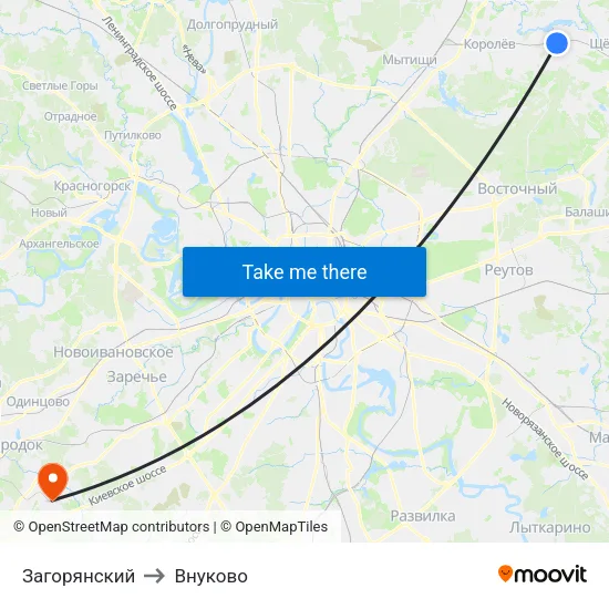 Загорянский to Внуково map