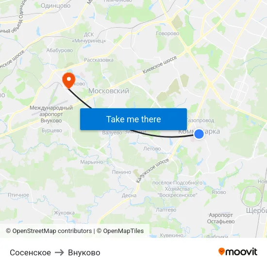 Сосенское to Внуково map