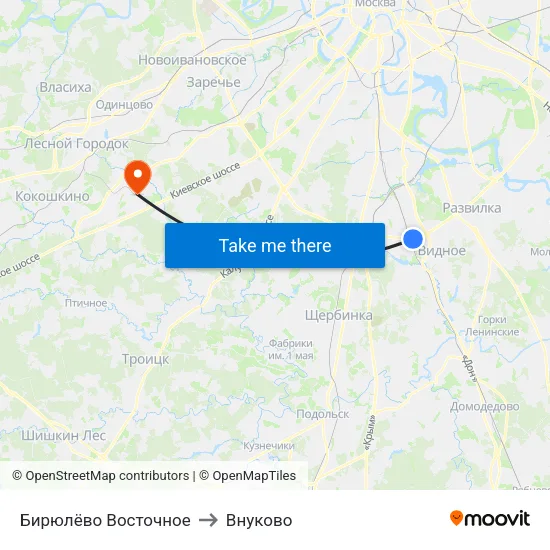 Бирюлёво Восточное to Внуково map
