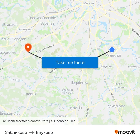 Зябликово to Внуково map